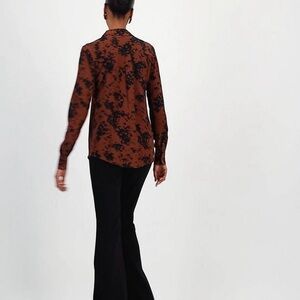Maison D’Amelie Flower Rust Orange Button Down Blouse